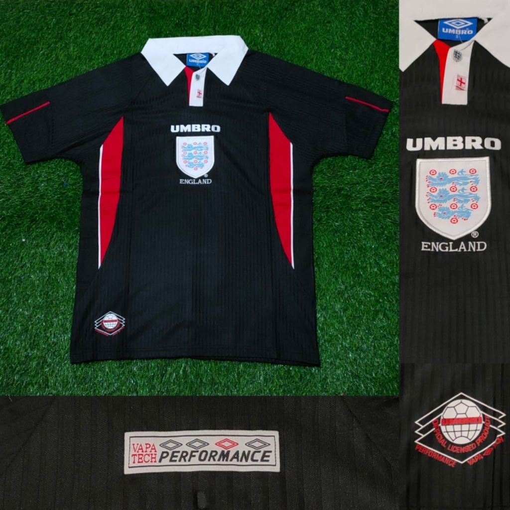 retro vintage Jersey timnas inggris 98 hitam