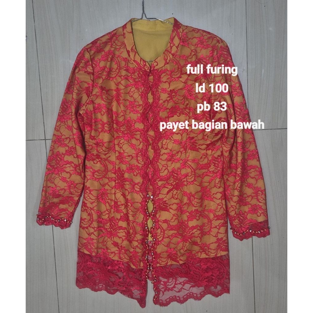 kebaya merah full furing payet murah preloved