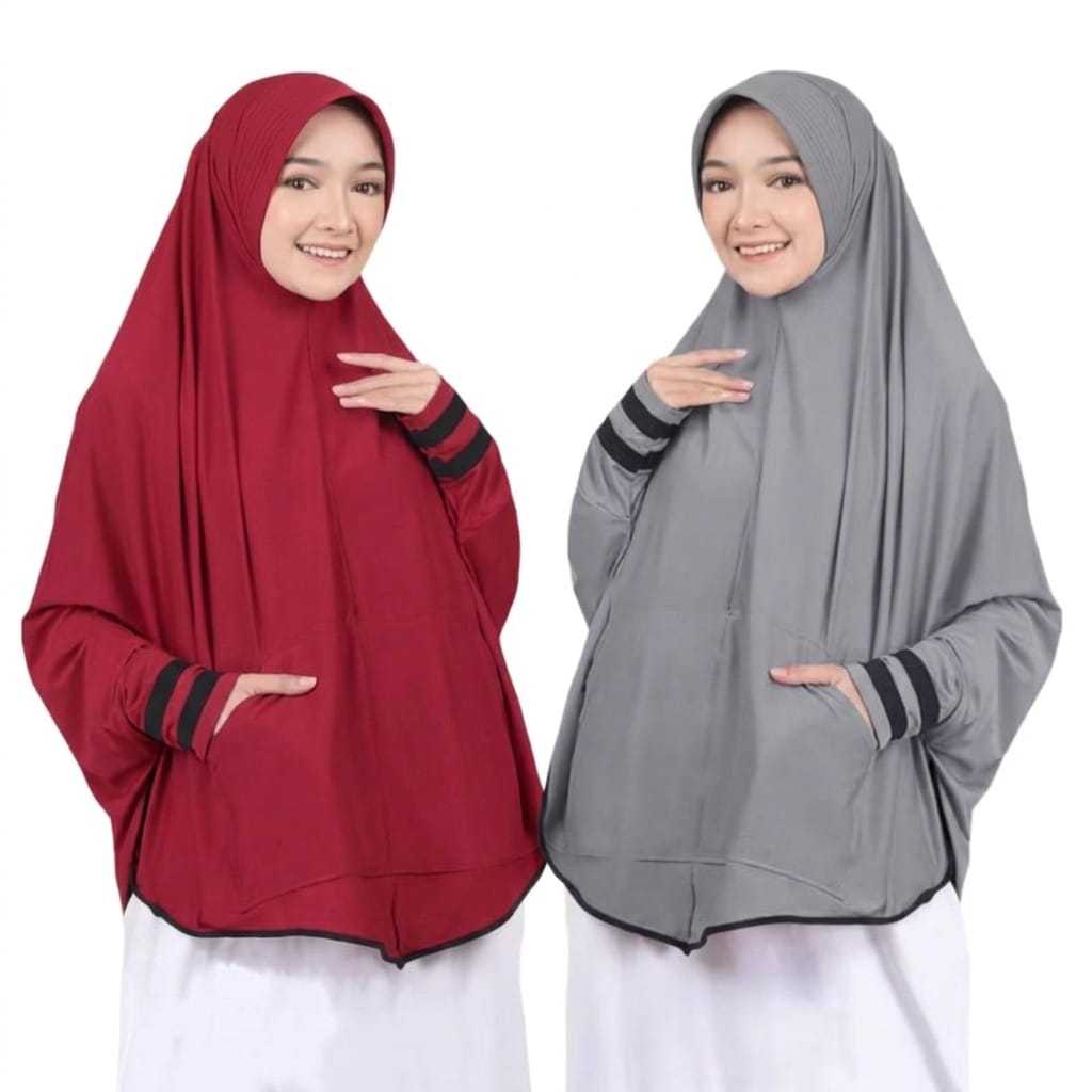 Hijab Lengan Saku Tangan Panjang Jersey Jilbab Instan Bergo Khimar Syari Muslimat