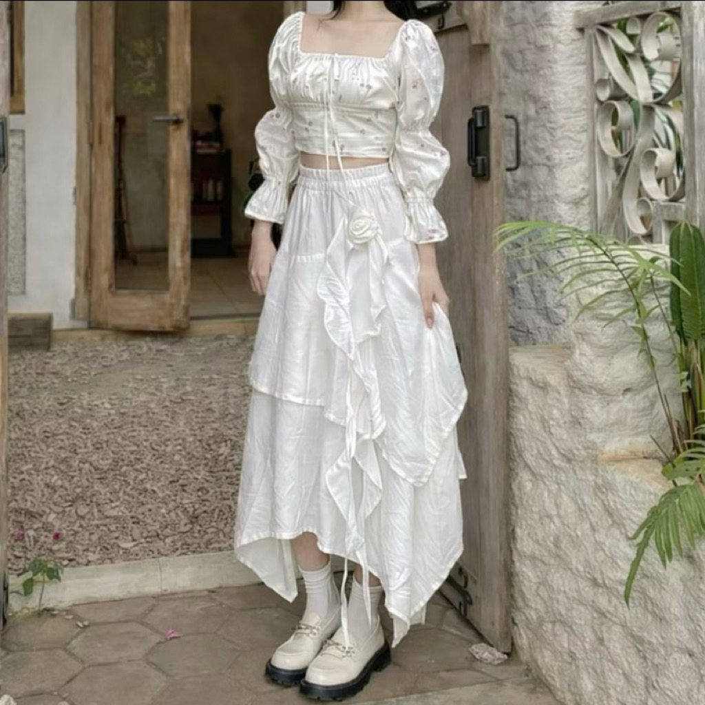 preloved rok putih wanita panjang