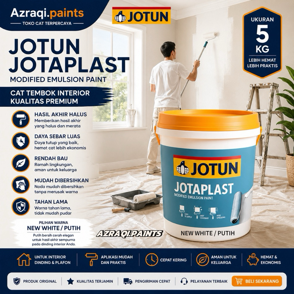 CAT TEMBOK INTERIOR JOTUN JOTAPLAST NEW WHITE / PUTIH ( 5 KG ) GALON