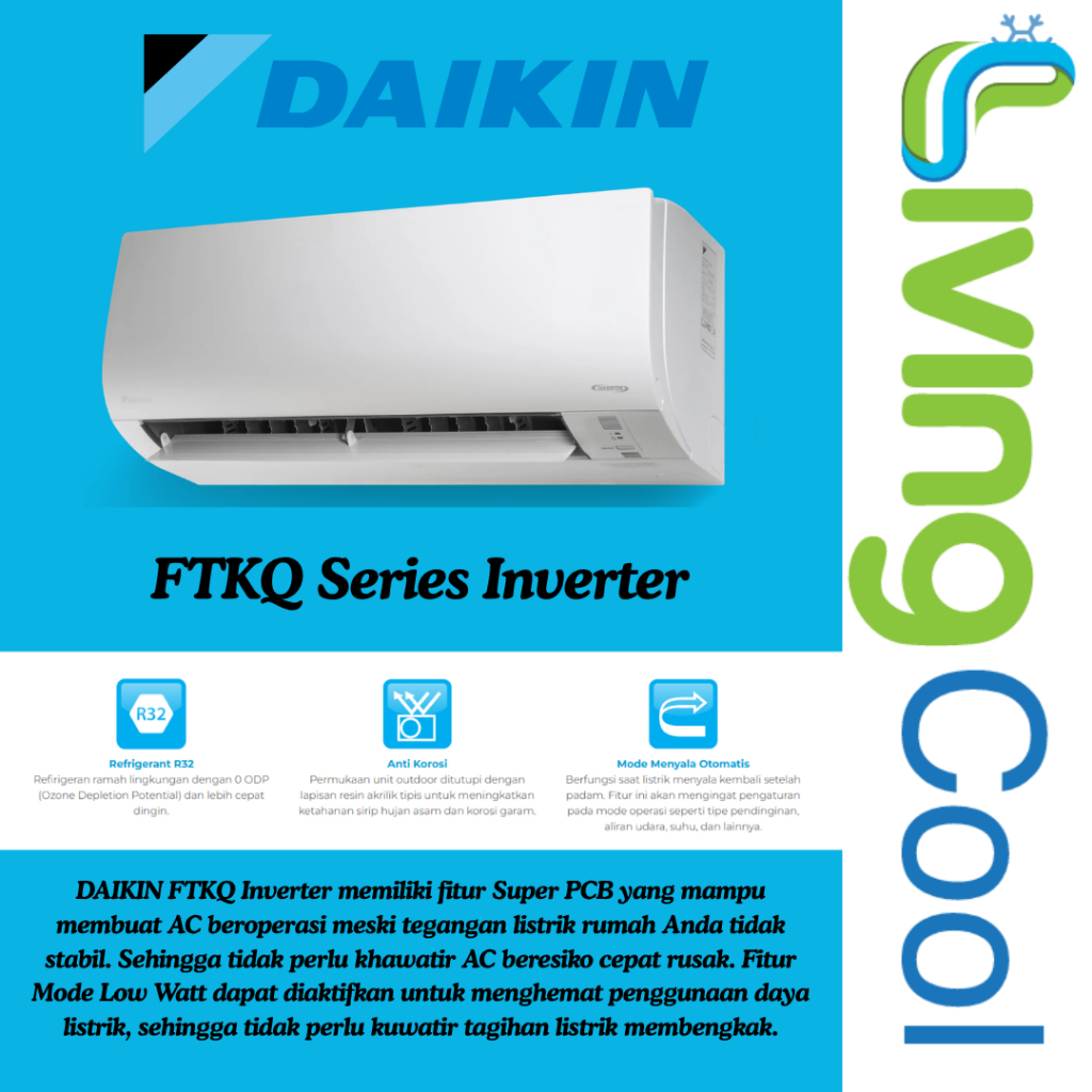 Daikin AC INVERTER 2 PK FTKQ50UV THAILAND Garansi free kirim karawang bekasi cikarang tambun jakarta