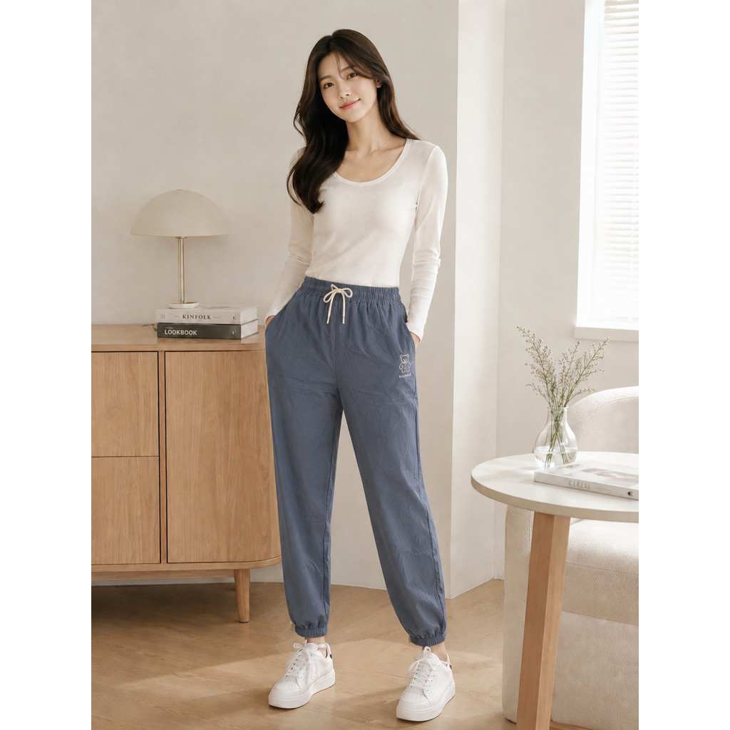 Celana Jogger Wanita, Jogger Pants Bahan Suede Import