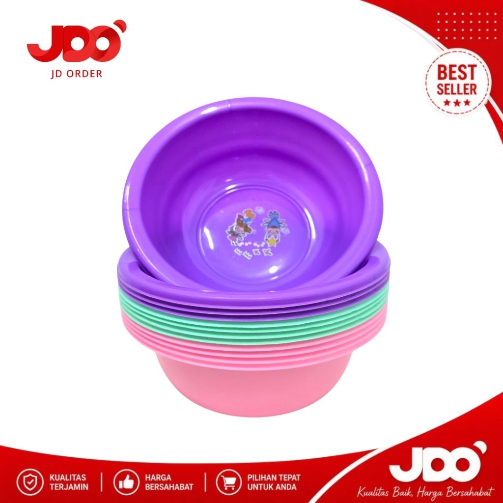1 Lusin (12Pcs) Baskom, Basin Bulat Besar 3 Liter Plastik Warna Soft APP Kicthenware