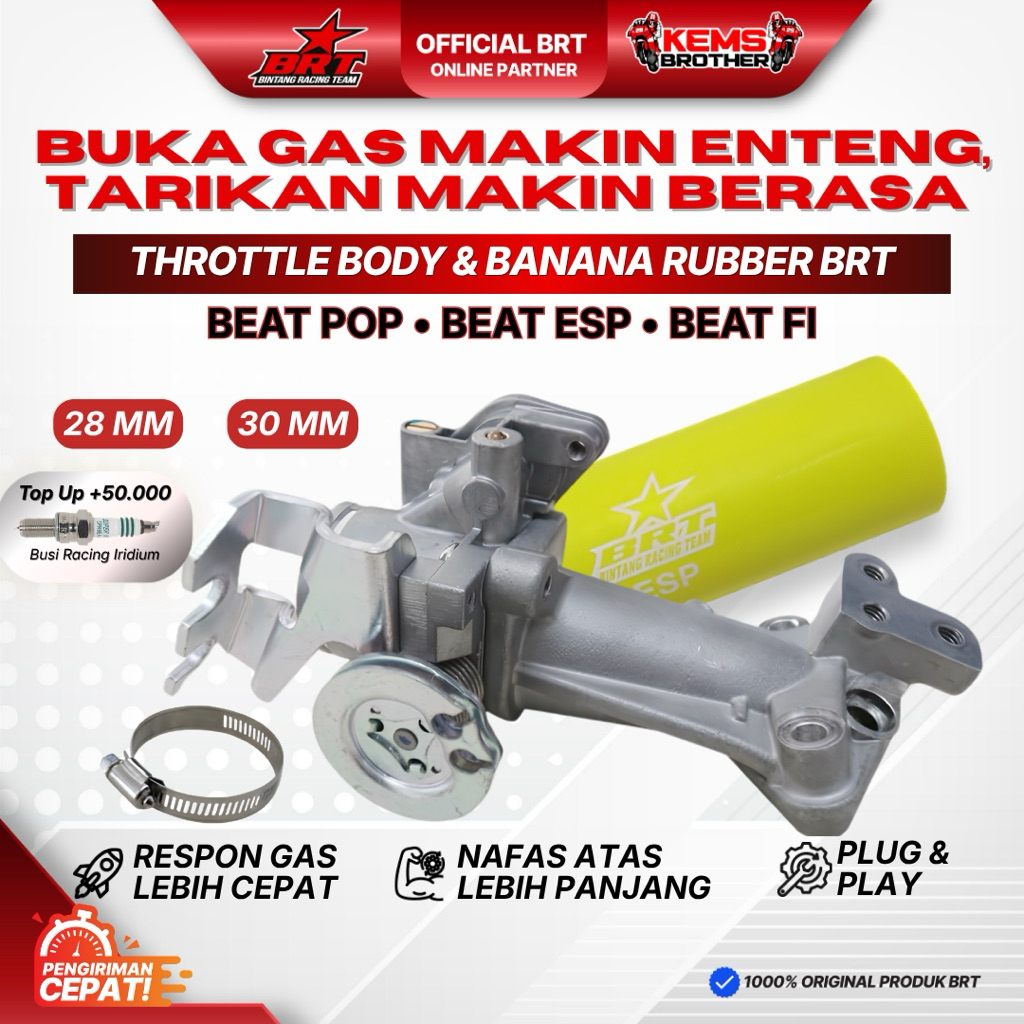TB Throttle Body + Velocity Beat Pop, Beat ESP, Beat FI Original BRT 28mm 30mm (TB Banana Rubber Cla