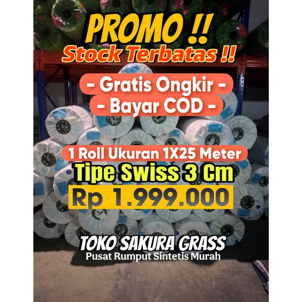 PROMO 1 ROLL RUMPUT SINTETIS SWISS 3 CM UKURAN 1X25 METER TERMURAH BERGARANSI 5 TAHUN