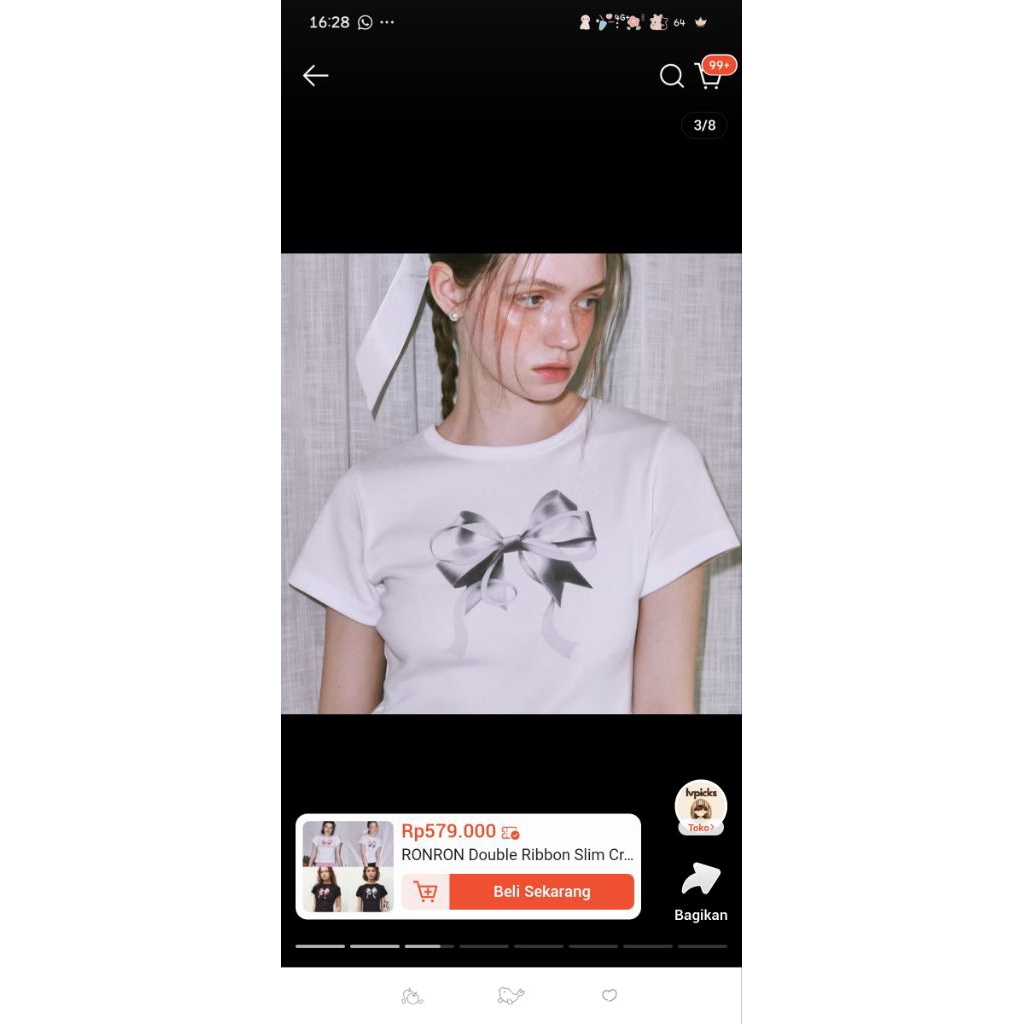 RONRON double ribbon slim crop jenni blackpink