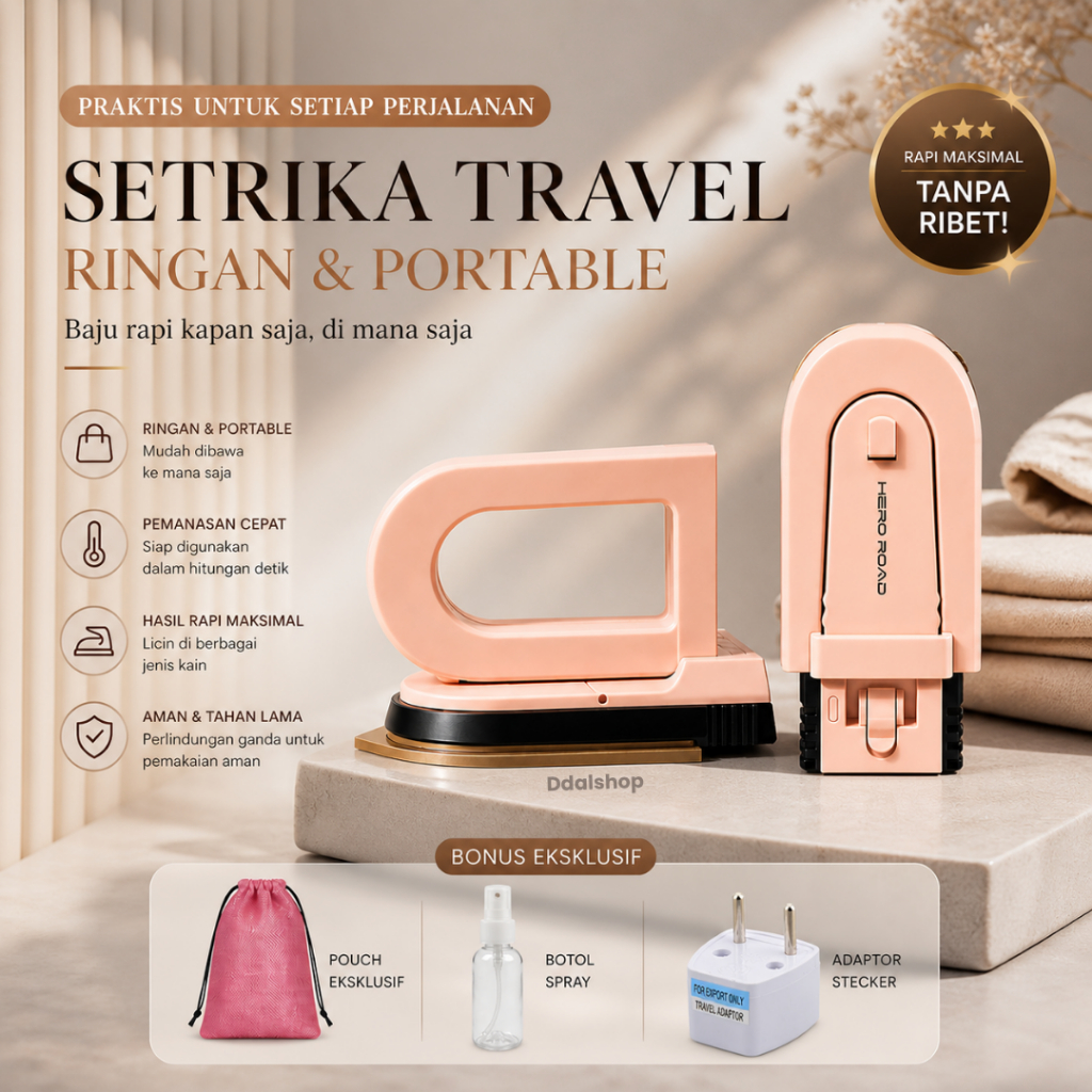 Setrika Mini Traveling Strika Lipat  Gosokan Baju Strikaan Listrik Iron Portabel