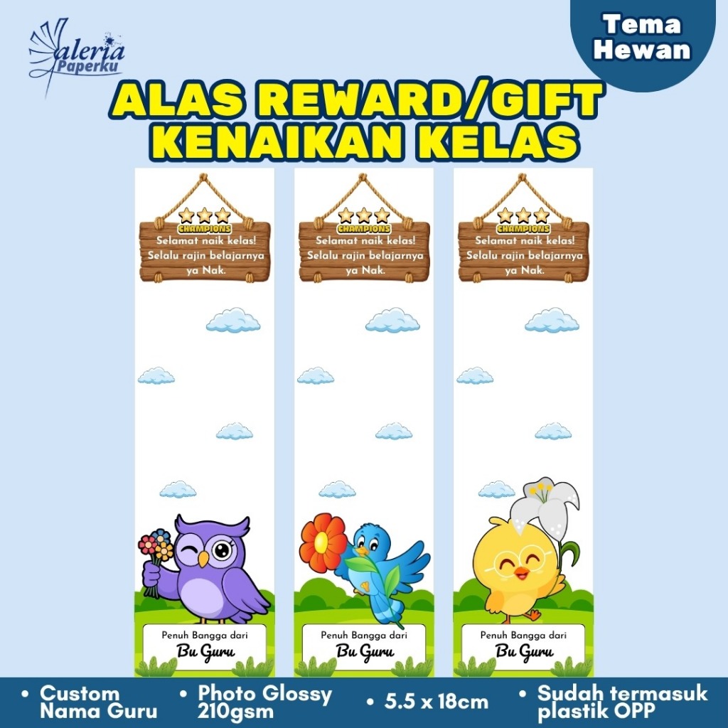 Alas Reward Gift Kenaikan Kelas Tema Hewan Lucu Glossy | Alas Gift Naik Kelas Siswa SD SMP SMA + OPP