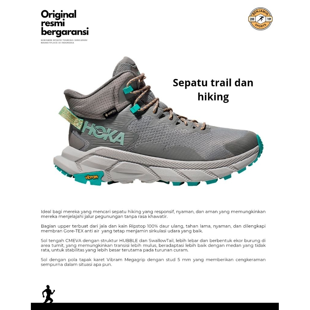 Sepatu trail running pria Hoka Trail code goretex hi Original resmi