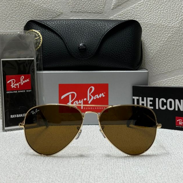 Kacamata Rayban Aviator RB3025 001/33 Gold Brown Original