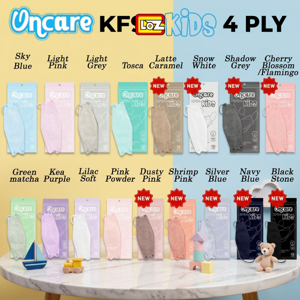 MASKER MEDIS ANAK KOREA KF94 READY PUTIH HITAM PINK