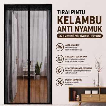 Gorden Magnet Pintu Kamar TaffHOME HW121 Hitam 120x210cm Tirai Jaring Serangga Otomatis