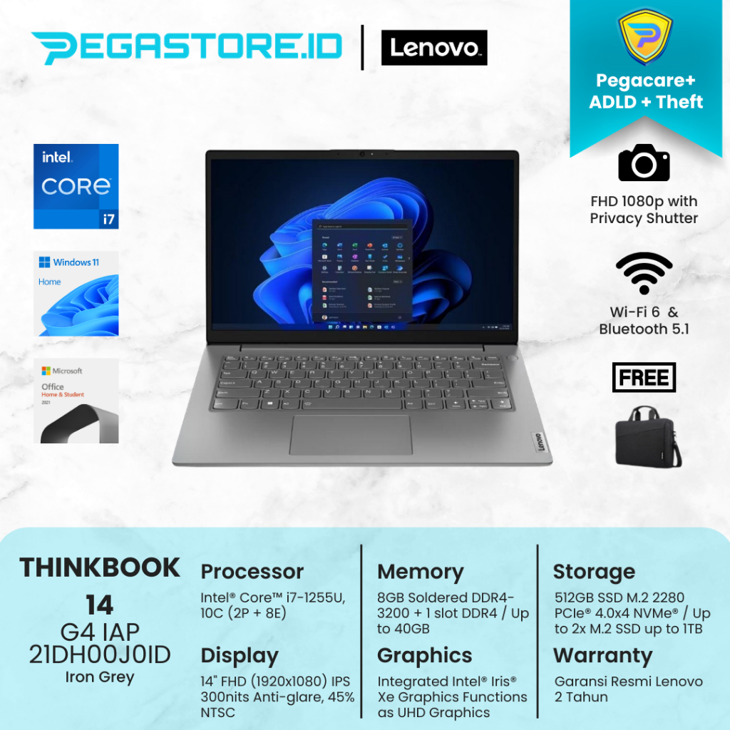 Lenovo ThinkBook 14-IAP Laptop 14" i7-1255U 16GB 512GB SSD Mineral Grey