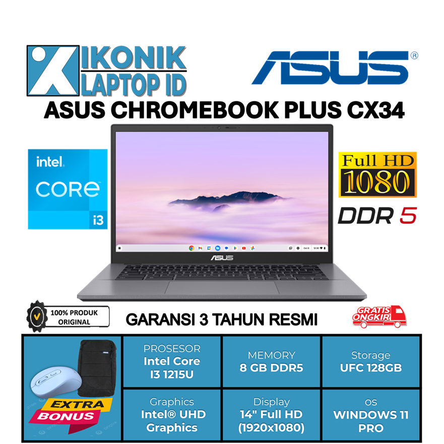Laptop Chromebook Asus Plus Intel Core i3 1215U Ram 8GB DDR5 14.0" full HD Win 11 original