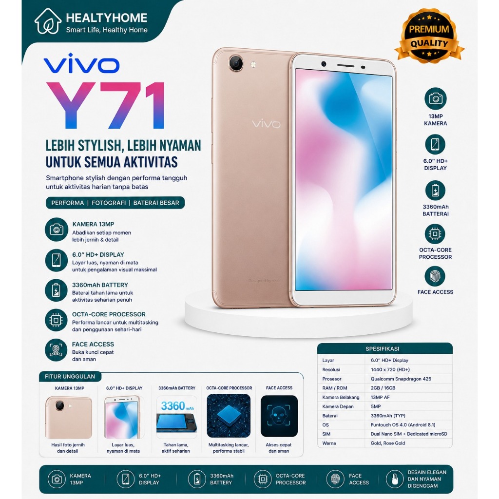 HANDPHONE VIVO Y71 RAM 6/128GB Garansi 1 Tahun