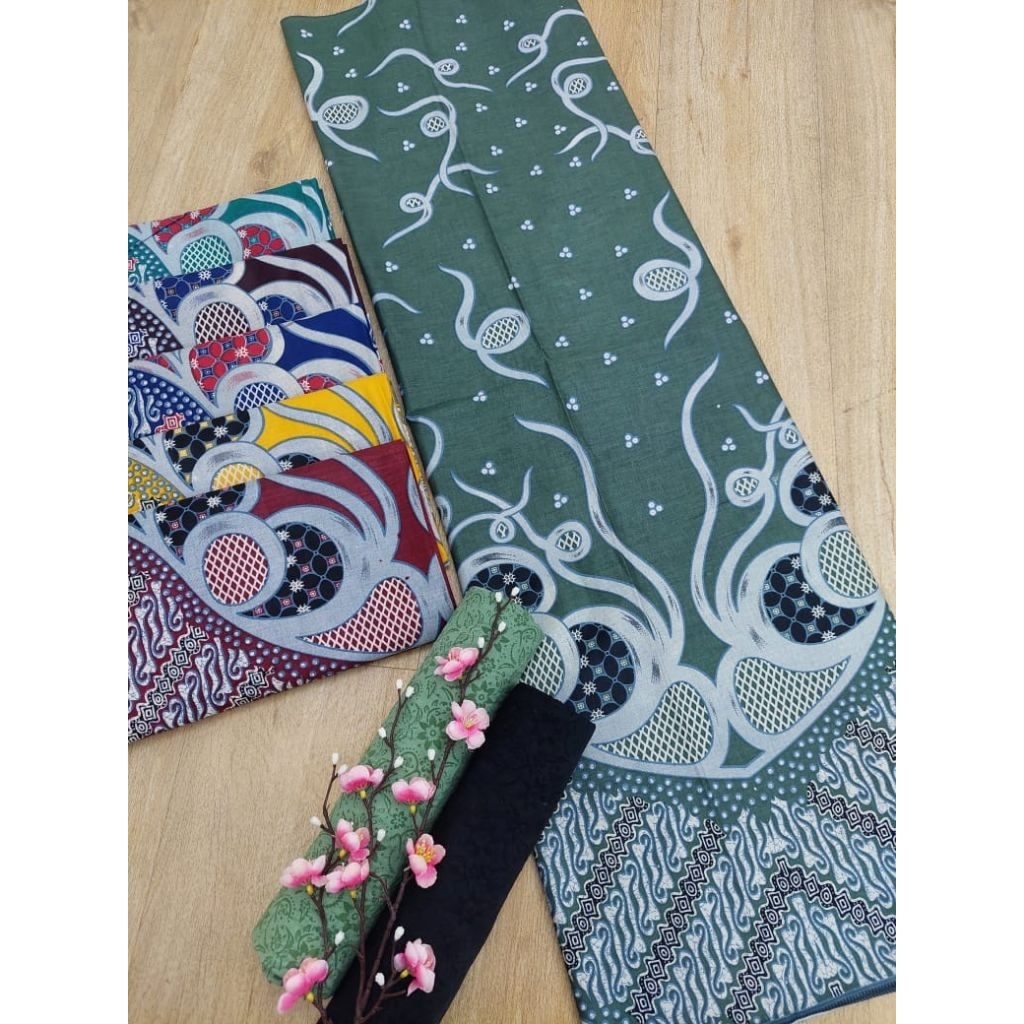 Kain Batik Hijau Sage Jarik Kebaya Kode 1294 Couple Katun Printing Sogan Lawasan Seragam Bridesmaid 
