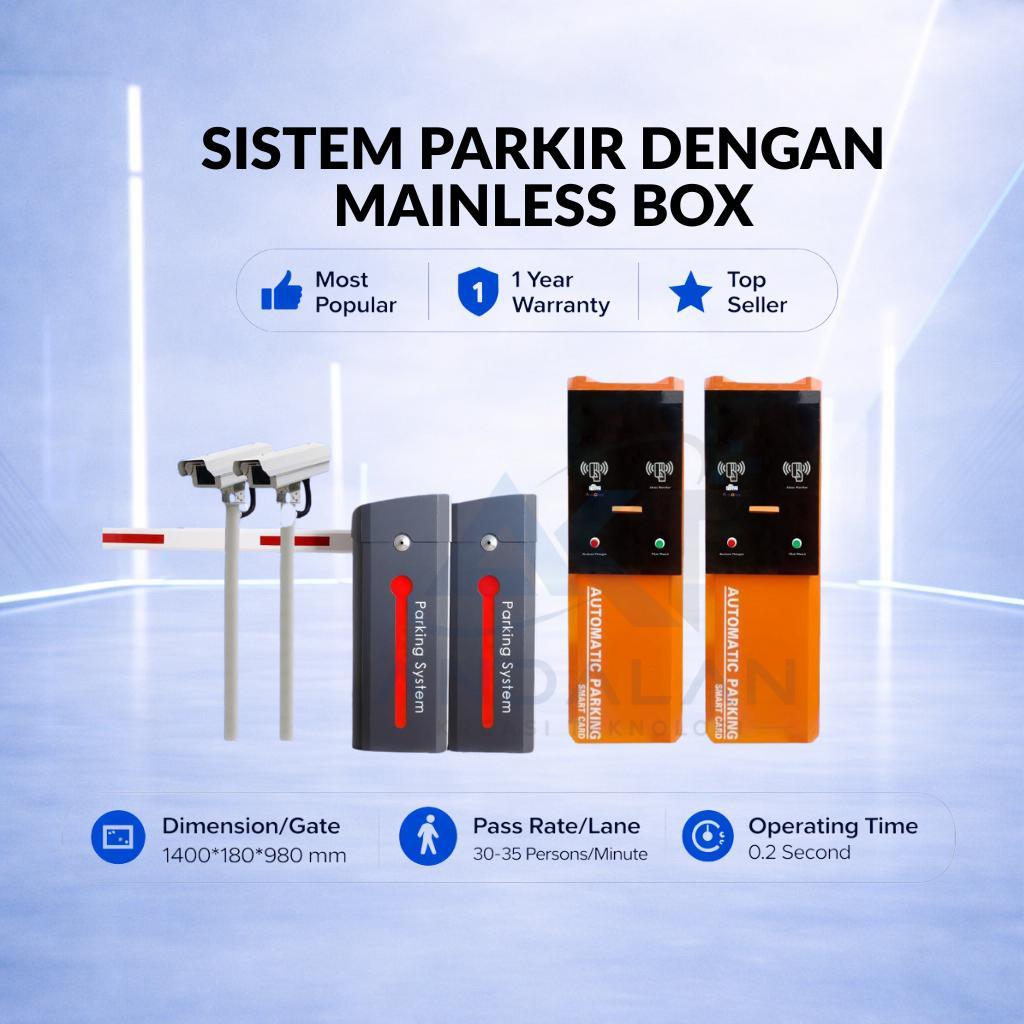 PAKET SISTEM PARKIR DENGAN MAINESS BOX BARRIER GATE MX 80 BLACK