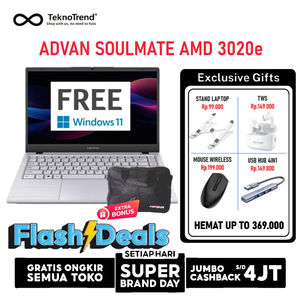 Advan Soulmate X2 | Advan Soulmate X1 amd Athlon 3020e 8GB 256GB 128GB WIN11 Radeon 14.0 - laptop no