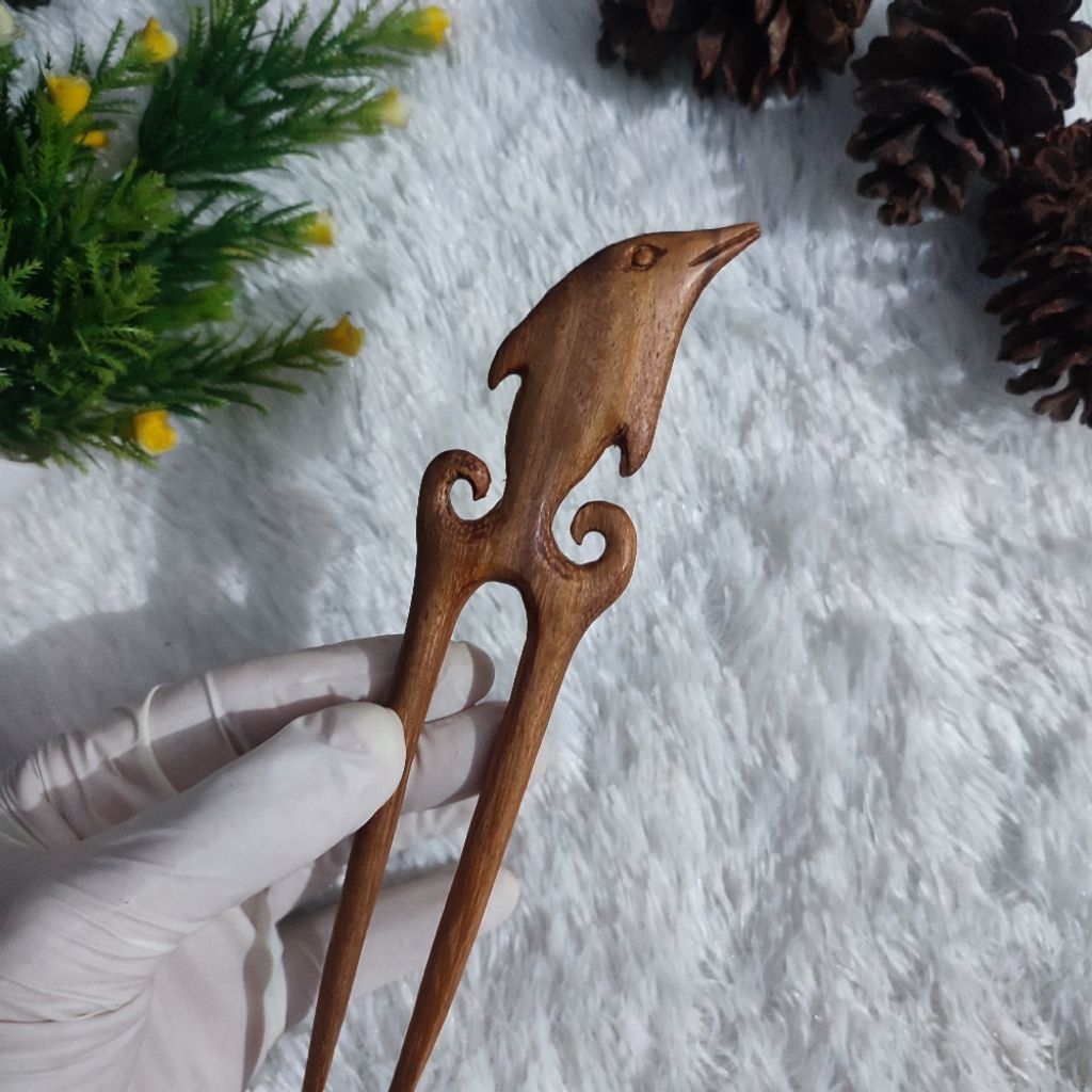 Tusuk konde handmade Dari kayu Jepit Rambut estetik Hiasan Rambut motif Dolphin Hair stick Hair acce