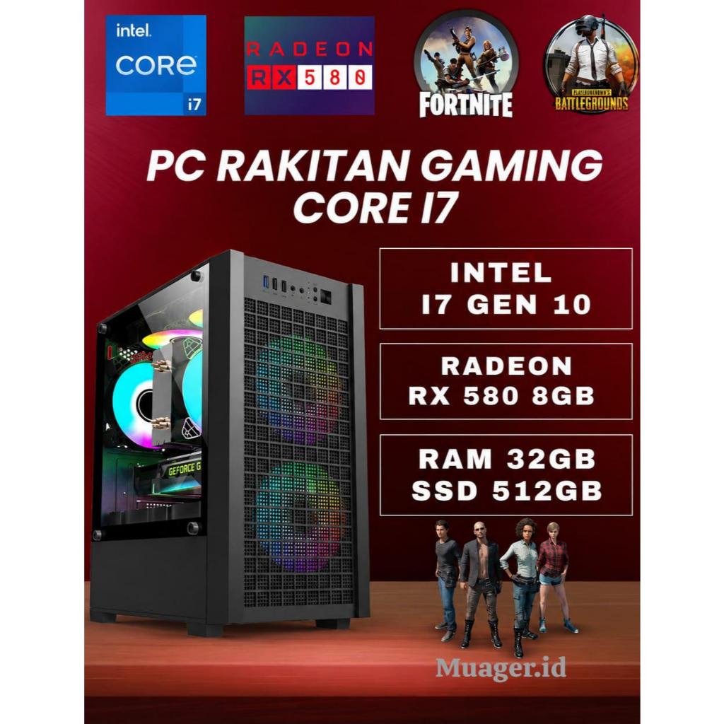 PC GAMING i7 GEN 10 + RADEON RX 580 8GB DDR5| RAM 32GB | PC RAKITAN I7 GEN 10 - I3 10100F