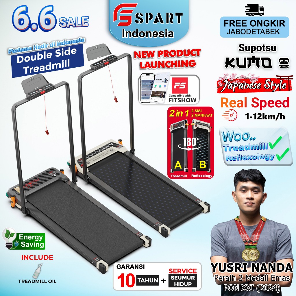 SUPOTSU KUMO Treadmill Listrik Treadmill Portable Treadmill Multifungsi Treadmil Lipat Treadmill Ele