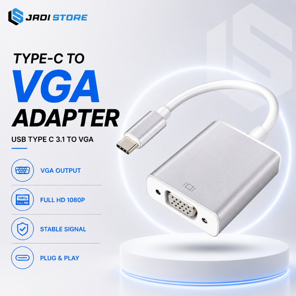 Converter Type C to VGA Female Adapter USB Type C 3.1 to VGA Kabel Konverter USB Tipe C Ke VGA