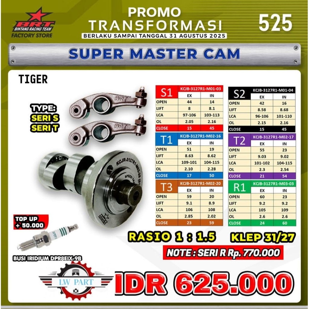 Super Master Cam/Noken As + Rra BRT Tiger, GL Pro, Megapro Primus, Cb 200