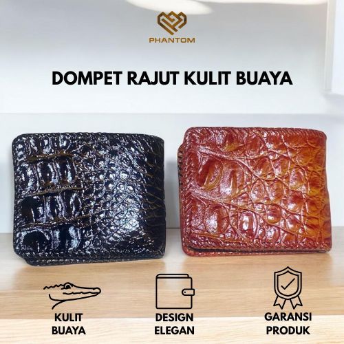 DOMPET LIPAT PRIA RAJUT KULIT BUAYA - DOMPET PRIA KULIT BUAYA - DOMPET KULIT BUAYA RAJUT  COKLAT TAN