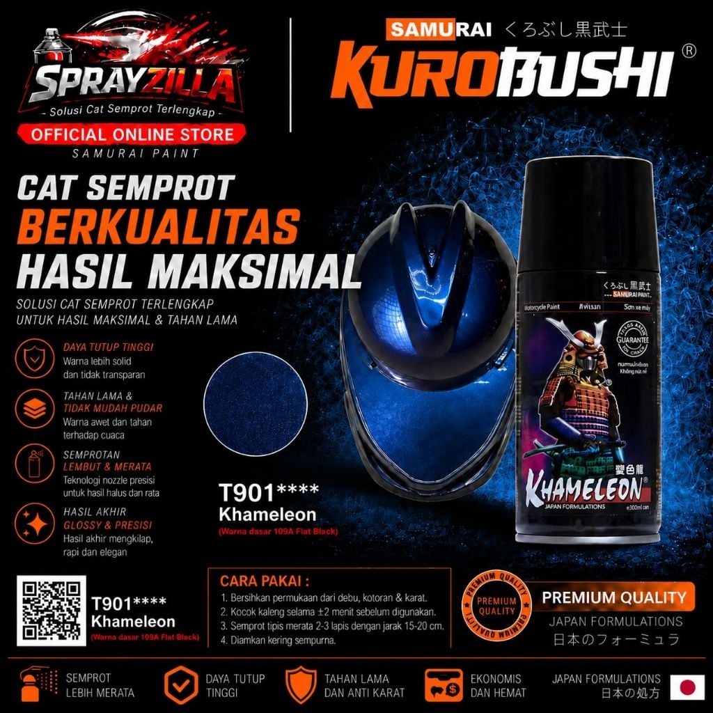 Samurai Paint Khameleon Navy Blue T901 Bunglon Biru Navy T901 Cat Aerosol Kualitas Kompresor
