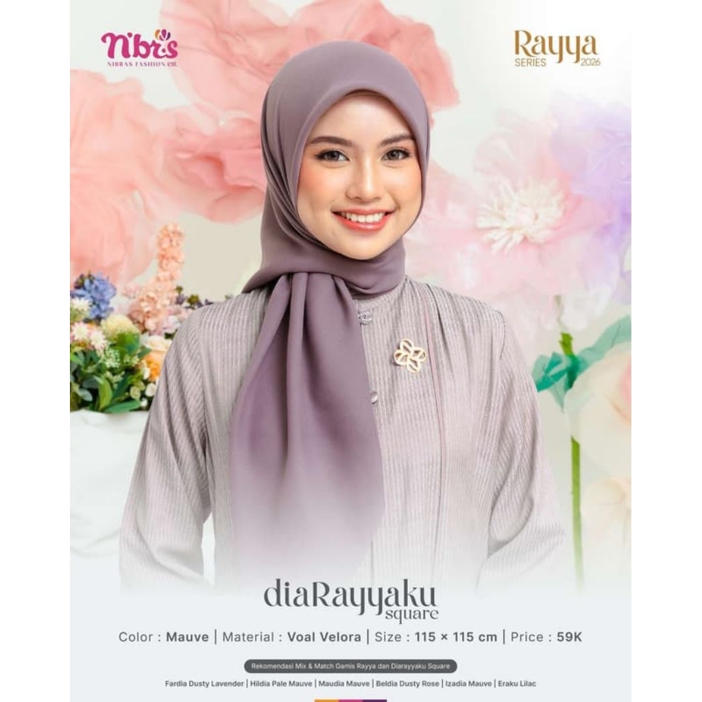 Nbrs || Diarayyaku square Jilbab Segiempat Warna Mauve - Violet - Purple