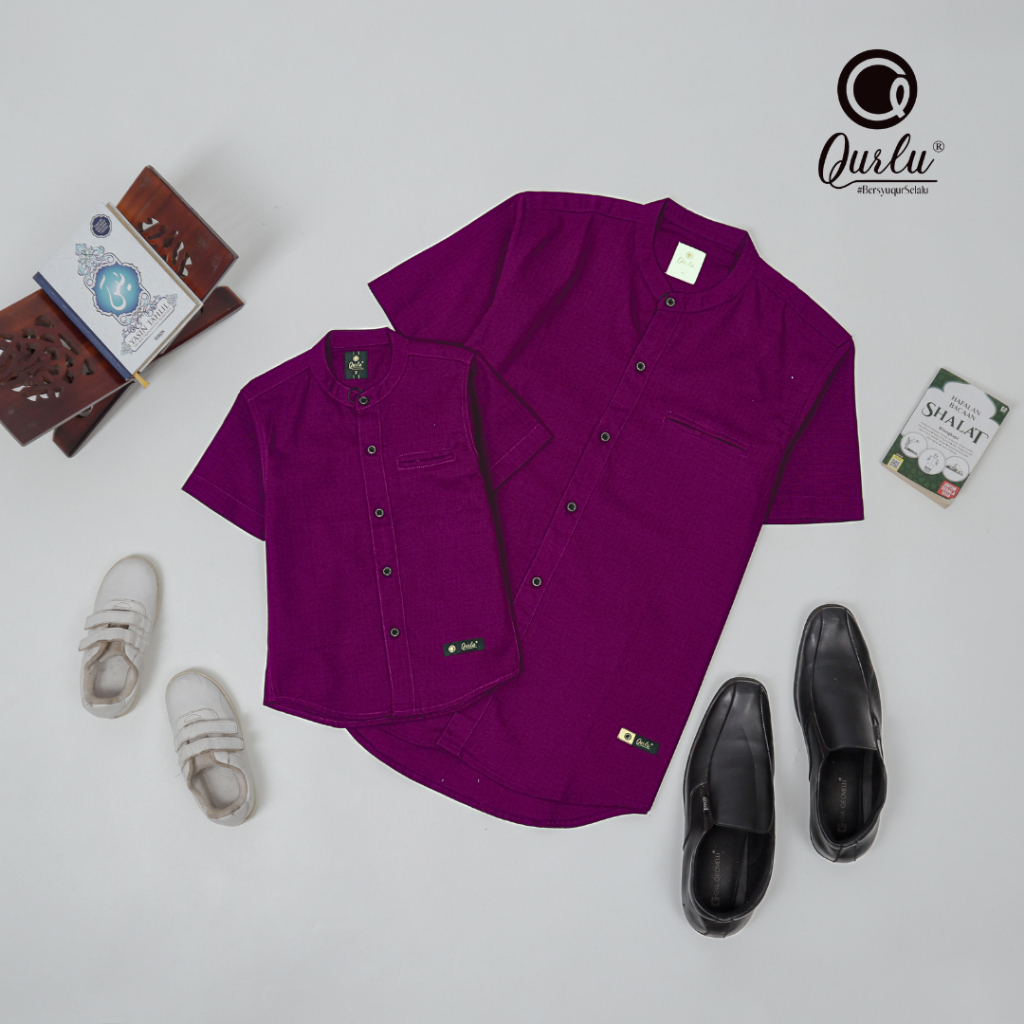 Qurlu - Kemeja Koko Dewasa / Anak warna UNGU TUA ( baju couple ayah dan anak laki laki ) baju koko p