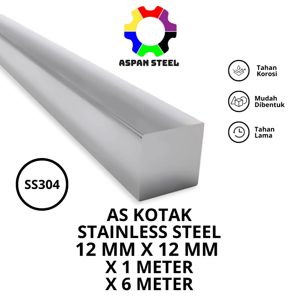 As kotak 12 mm x 12 mm stainless steel 304