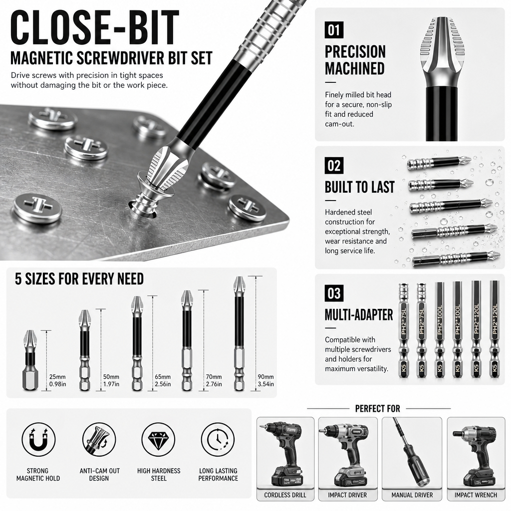 Set 5 Pcs Obeng Phillips Bit Magnet Kuat Anti Slip Kekerasan Tinggi Bor Tangan Baja Wolfram Obeng Li
