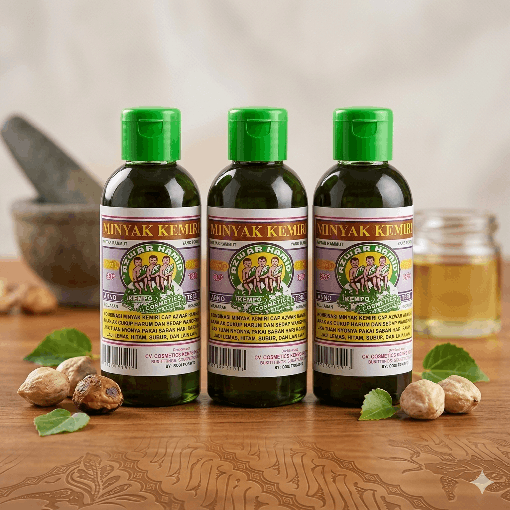 Minyak Kemiri 3 Anak Cap Azwar Hamid (Paket 3 Botol - 1 Botol 35 Ml)
