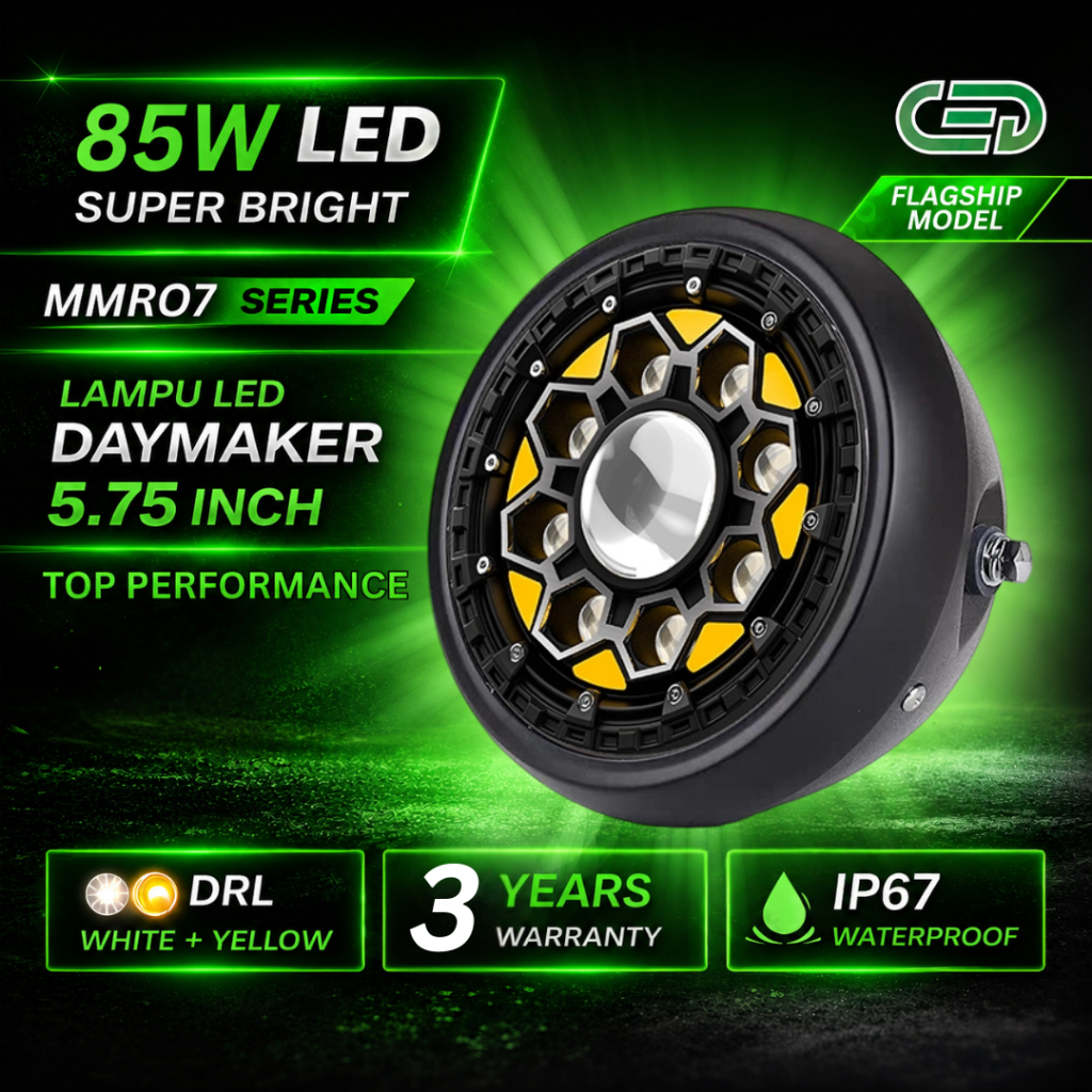 Lampu Utama CED Daymaker 5.75 Inch MMR07 LED 85W DRL Putih Kuning IP67 Lampu Motor Universal 12-24V 