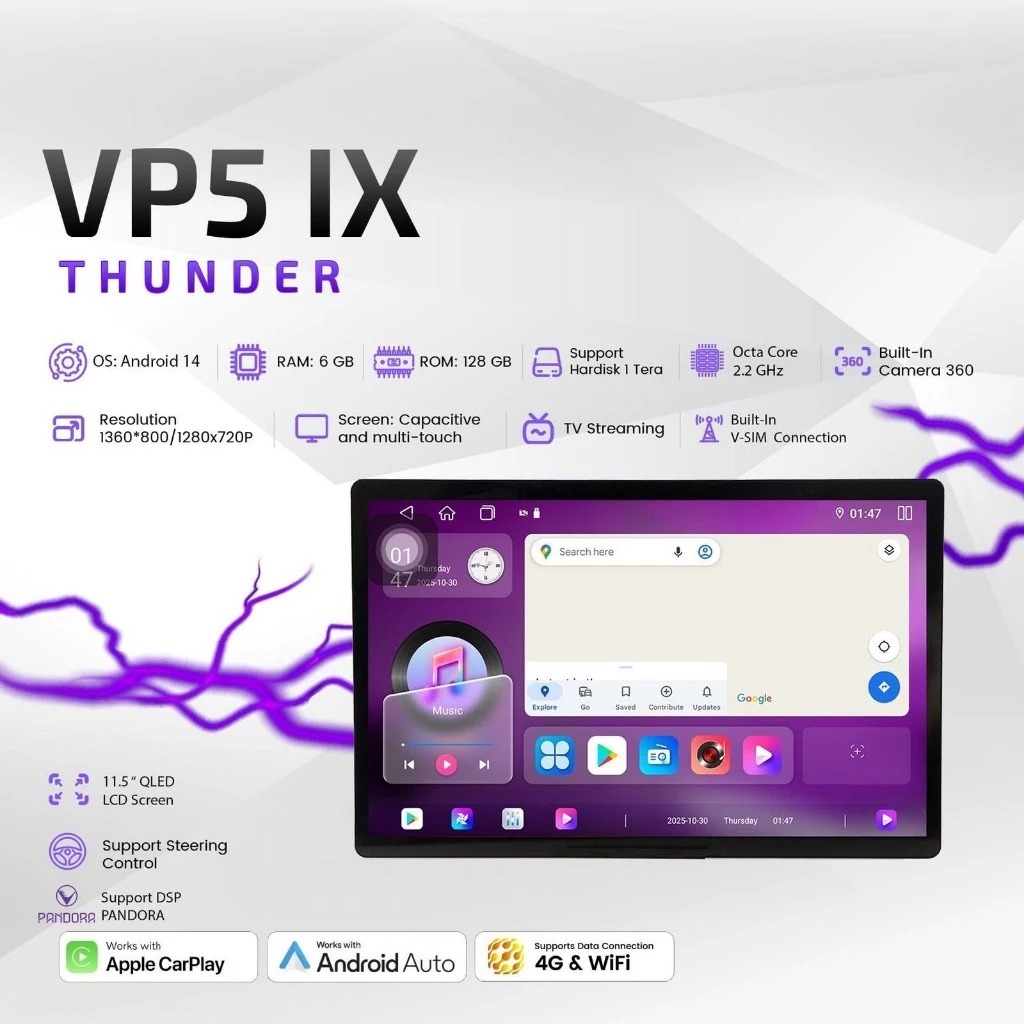 Head Unit Venom Thunder 6/128 GB NFC Android 14 (Real) - Head Unit Android 9 dan 10 Inch