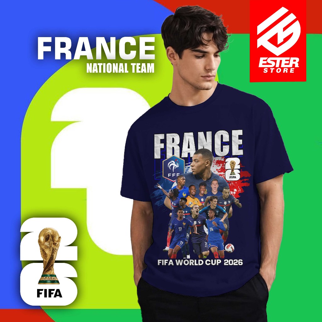 Ester.id – Tshirt Kaos Piala Dunia 2026 FIFA World Cup Timnas Prancis 100% Original Cotton Combad 24