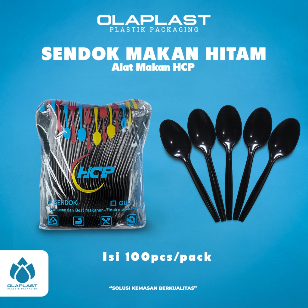Isi 100 Sendok Makan HCP Hitam / Garpu Plastik Hitam HCP Isi 100pcs