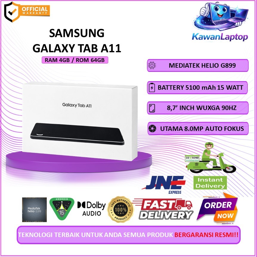 SAMSUNG GALAXY TAB A11 4GB 64GB WIFI/LTE - Helio G99 - 90Hz WUXGA+, 5100mAh Garansi Resmi Samsung In