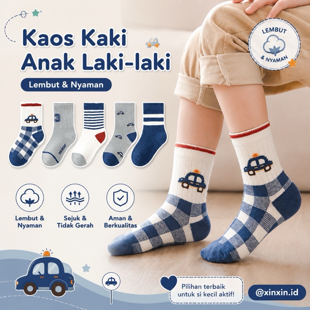NEW!!! SET 5 PASANG Kaos Kaki Anak Laki Laki Bahan Katun Premium Kaos Kaki Anak Lucu Kaos Kaki Anak