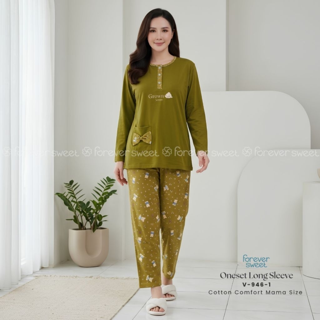 One Set Piyama Wanita Premium - Tangan Pendek Celana Panjang PP Mama Size | FOREVER SWEET
