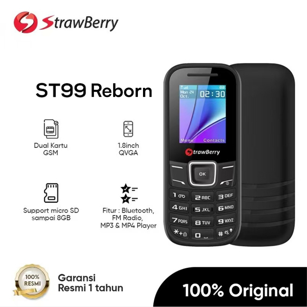 [1 Tahun Garansi Resmi] StrawBerry ST99 Reborn Jaringan hanya bisa 2G feature phone HP Jadul Murah H
