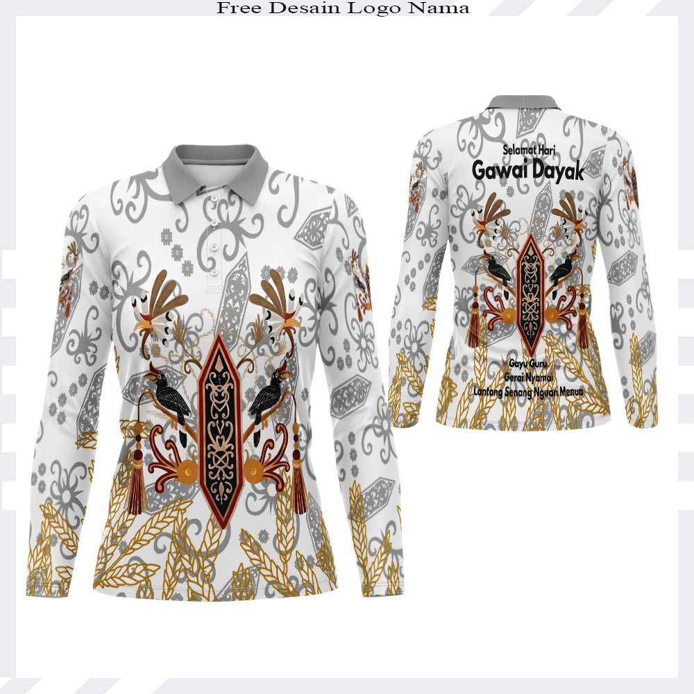 Kaos Polo Wanita Jersey Dayak Kalimantan Baju Gawai Dayak Kalimantan Jersey Perawat Motif Dayak