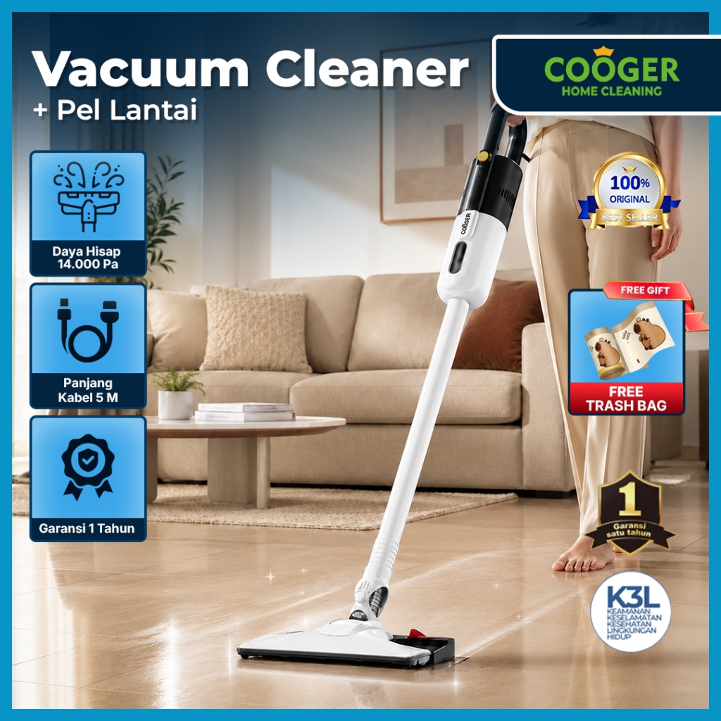COOGER Alat Penyedot Debu Dengan Pel Lantai Serbaguna Vacuum Cleaner Mop Penyedot Debu Karpet Lantai