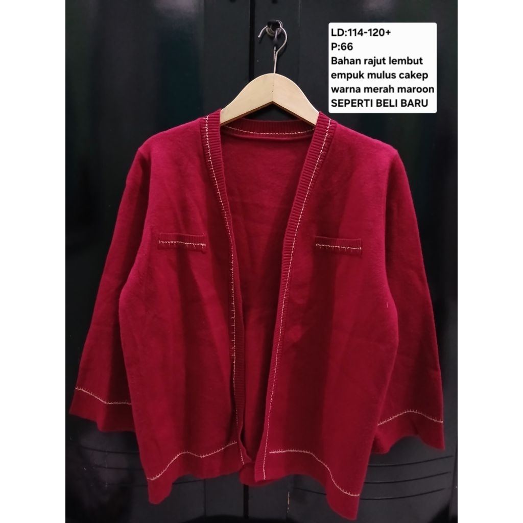 (COD)Atasan cardigan outer rajut wanita oversize warna merah maroon