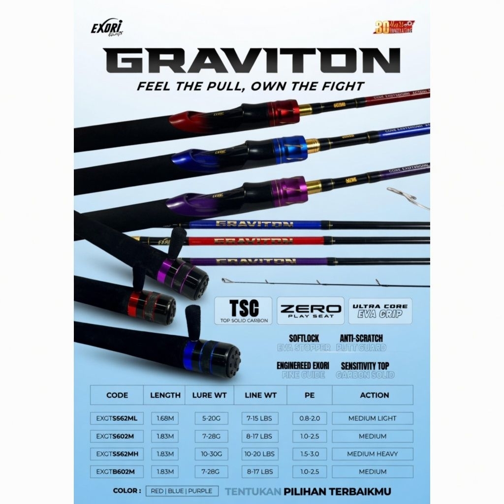 joran pancing exori graviton 165 cm& 180cm carbon solid