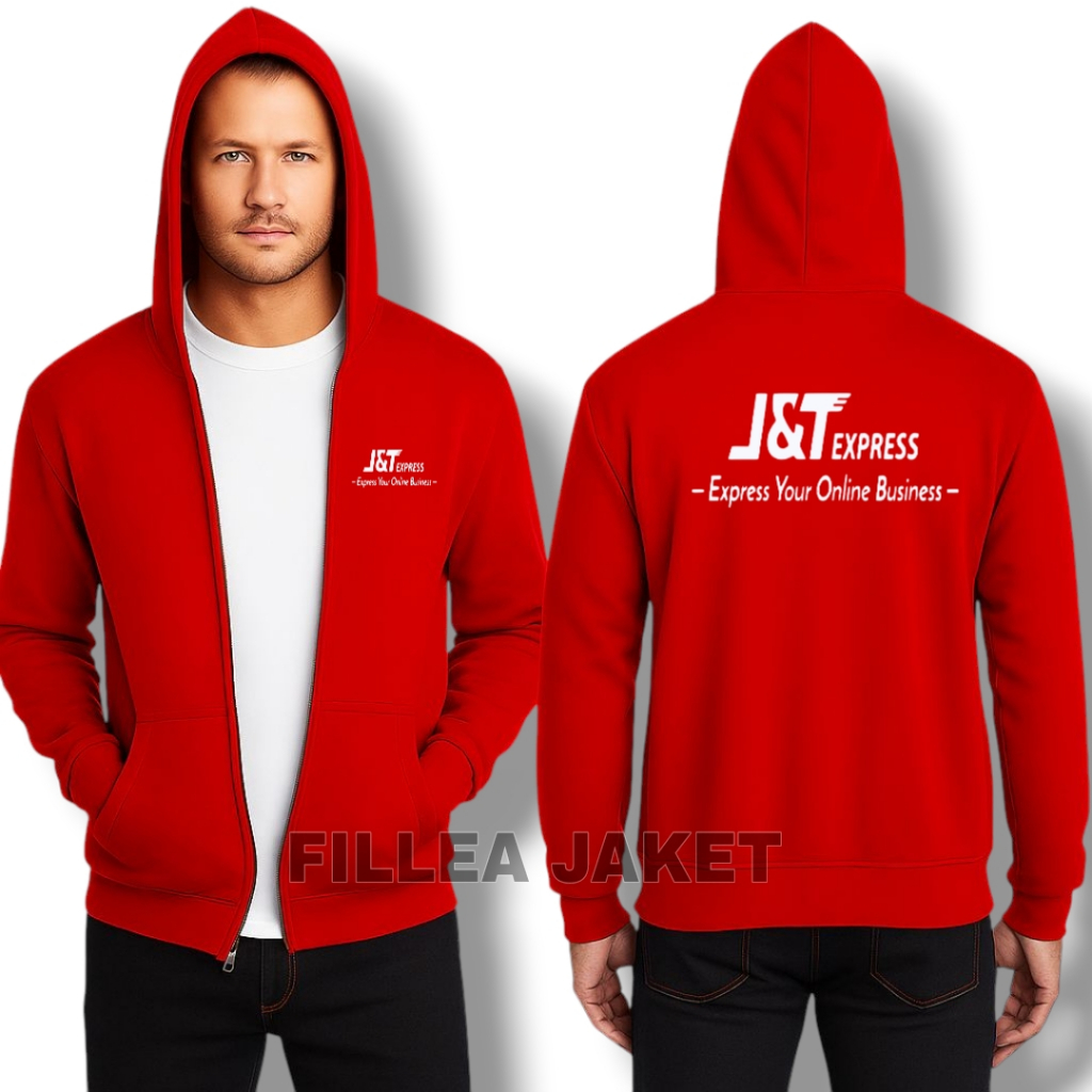 Jacket Hoodie Resleting Jnt express bahan fleece sablon dtf pria wanita