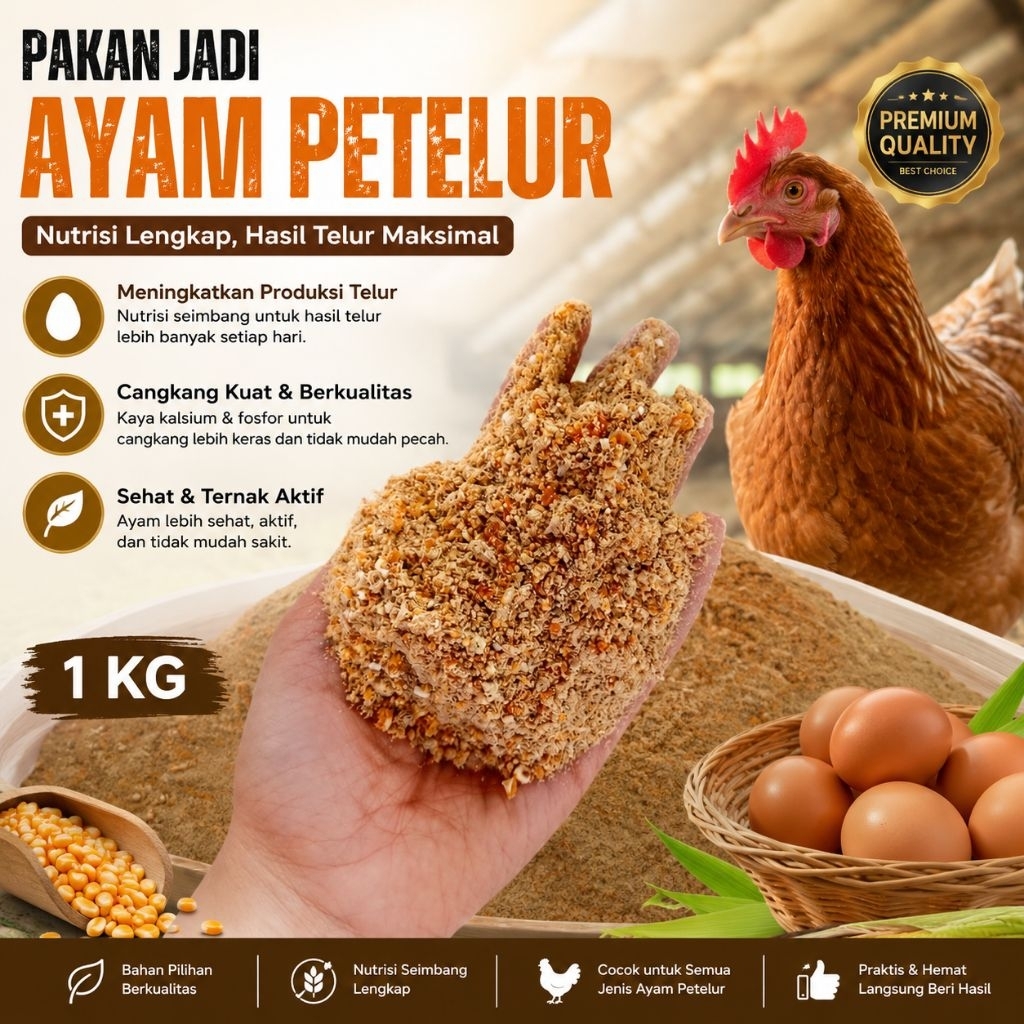 Pakan Ayam Petelur Unggas Kualitas Premium 1KG | Pakan Jadi Siap Pakai | Bikin Ayam Cepat Bertelur