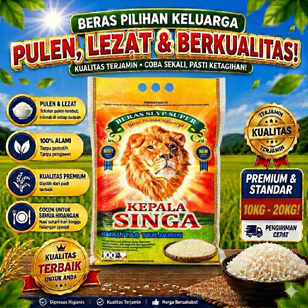BERAS KEPALA SINGA SLYP SUPER 10KG-20KG (PULEN )